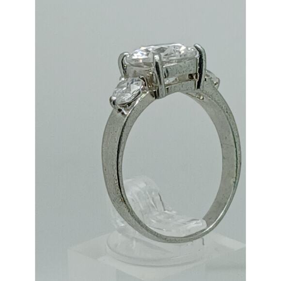 Vintage 5CT White Gold Plated Round Heart Shaped 3-Stone Ring Size 11 - Picture 7 of 10